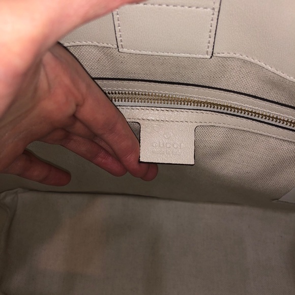 NWT Gucci Horsebit 1955 Large Tote Bag White Leather and Signature Canvas - Picture 12 of 15
